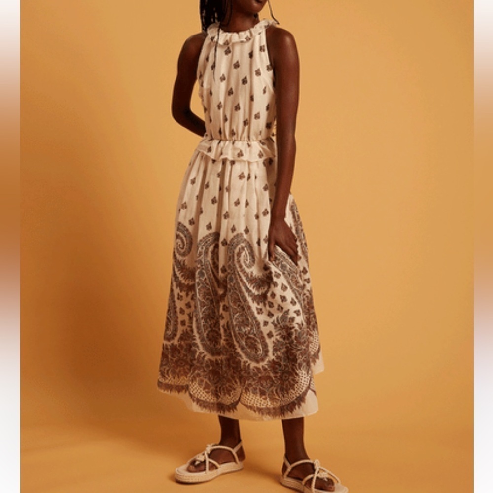 Idano Neo Paisley Ruffle bohemian sleeveless midi dress